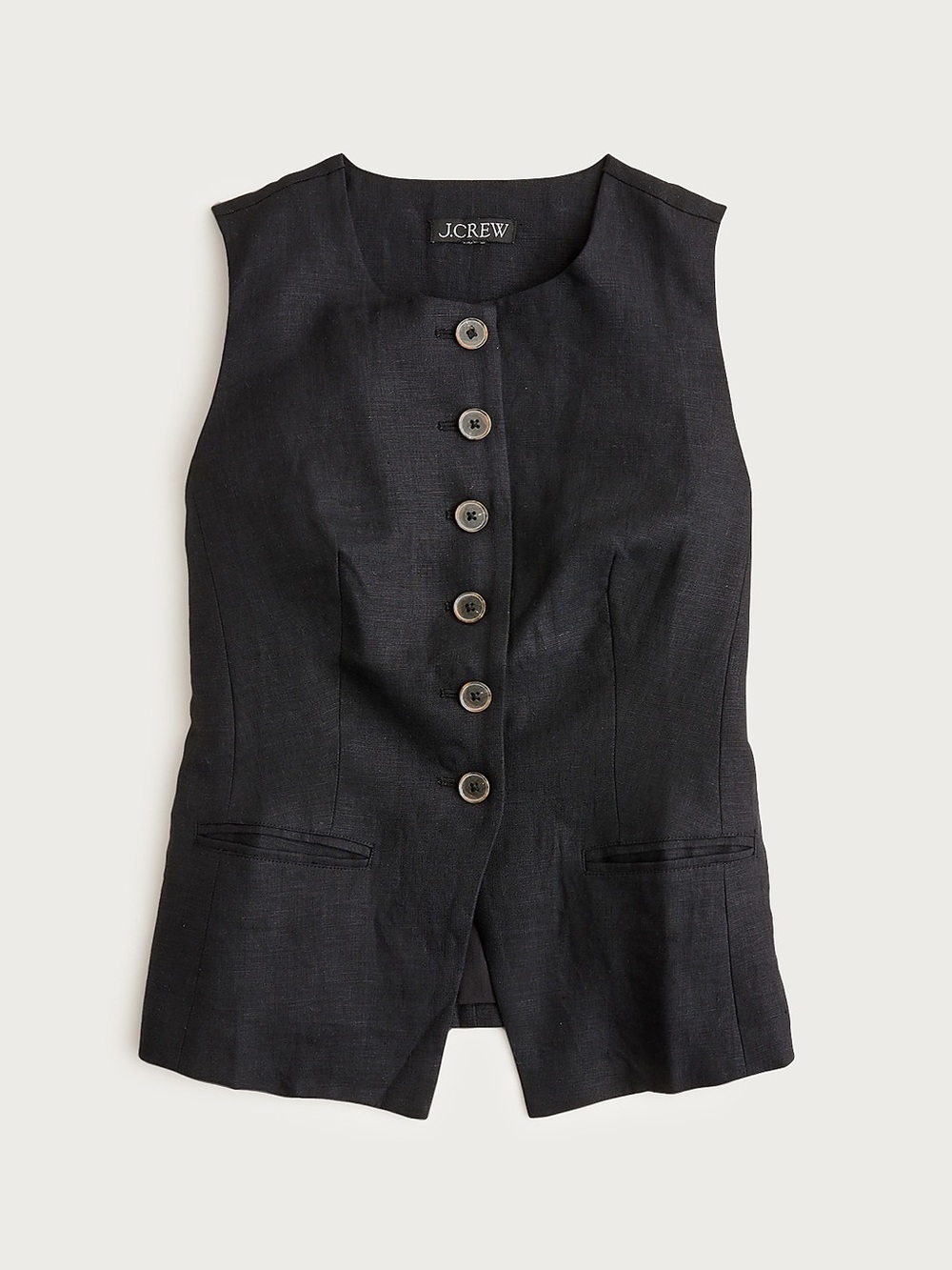 J. Crew Cutaway Vest Top Linen Size 2 Black Quiet Luxury Sophisticated